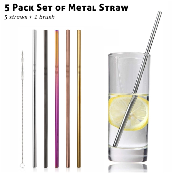 5 Pack Metal Straws Set with Brush - Image 10