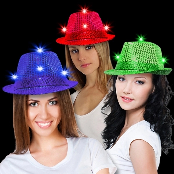 Sequin LED Fedora Hats with Imprinted Band - Image 1