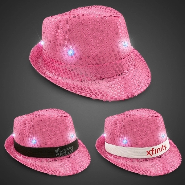 Sequin LED Fedora Hats with Imprinted Band - Image 6