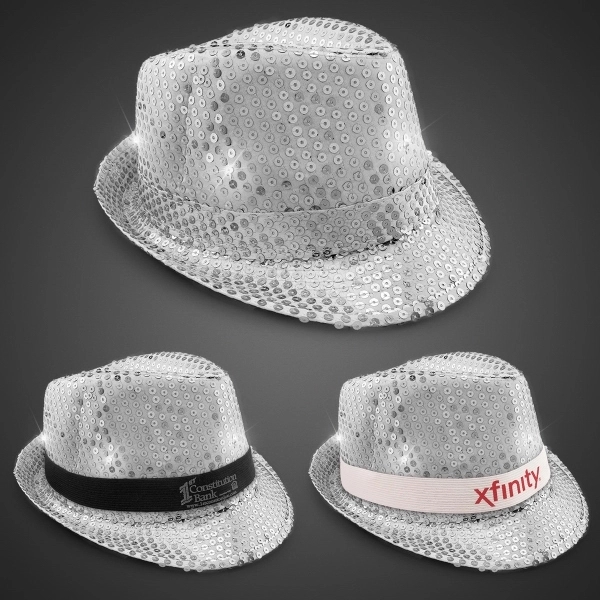 Sequin LED Fedora Hats with Imprinted Band - Image 7