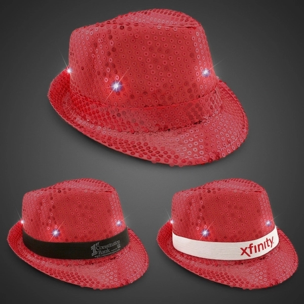 Sequin LED Fedora Hats with Imprinted Band - Image 9
