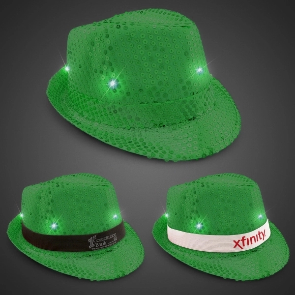Sequin LED Fedora Hats with Imprinted Band - Image 10