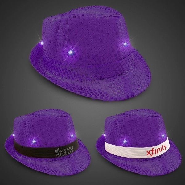 Sequin LED Fedora Hats with Imprinted Band - Image 12