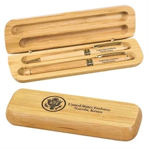 Bamboo Case w/Pen & Rollerball Gift Set