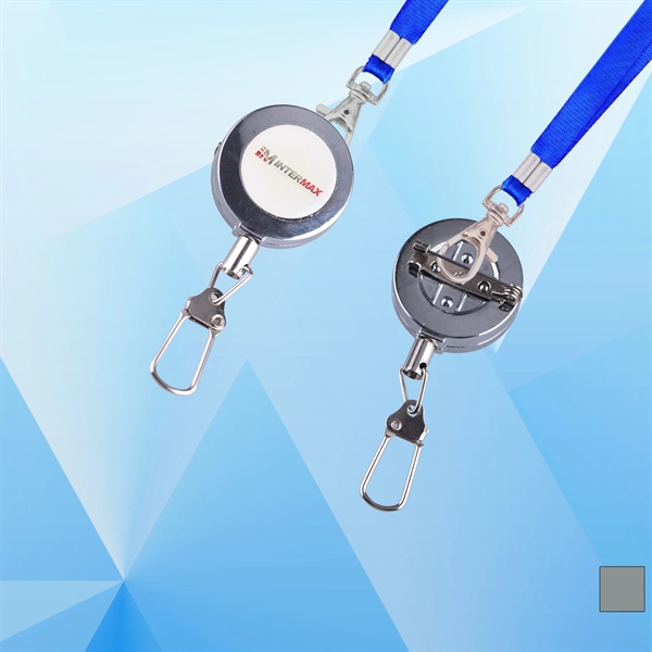 Round 24" Metal Retractable Badge Holder with Lanyard - Image 1