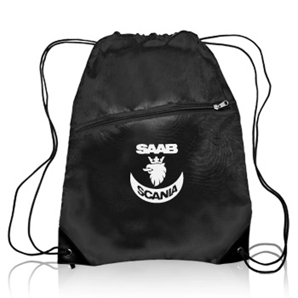 Sports Backpack w/ Large Front Zipper Drawstring Backpacks - Image 1