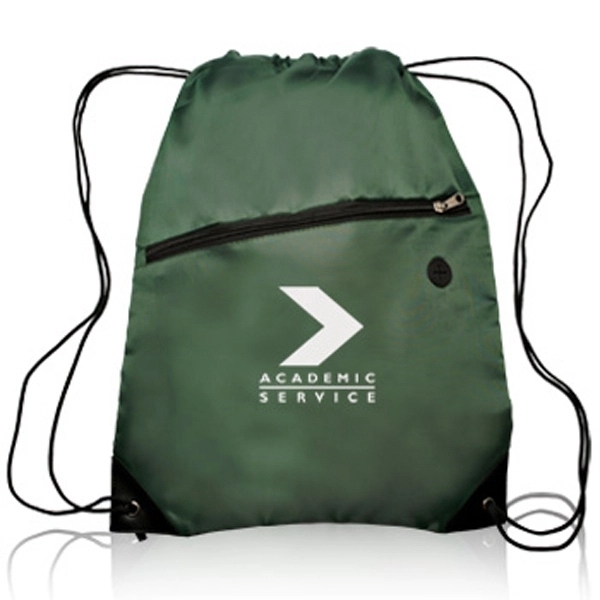 Sports Backpack w/ Large Front Zipper Drawstring Backpacks - Image 3