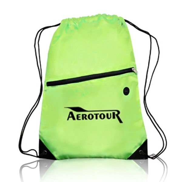 Sports Backpack w/ Large Front Zipper Drawstring Backpacks - Image 4