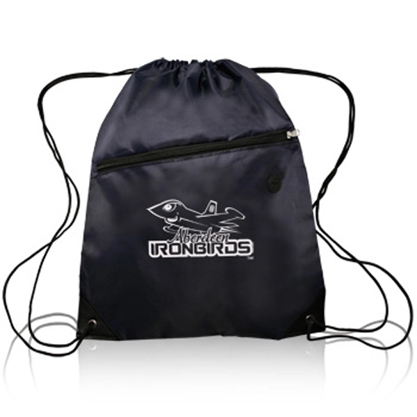 Sports Backpack w/ Large Front Zipper Drawstring Backpacks - Image 5