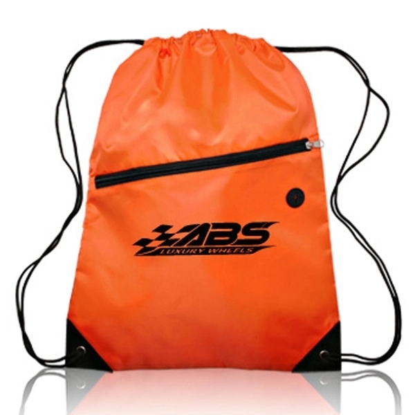 Sports Backpack w/ Large Front Zipper Drawstring Backpacks - Image 6