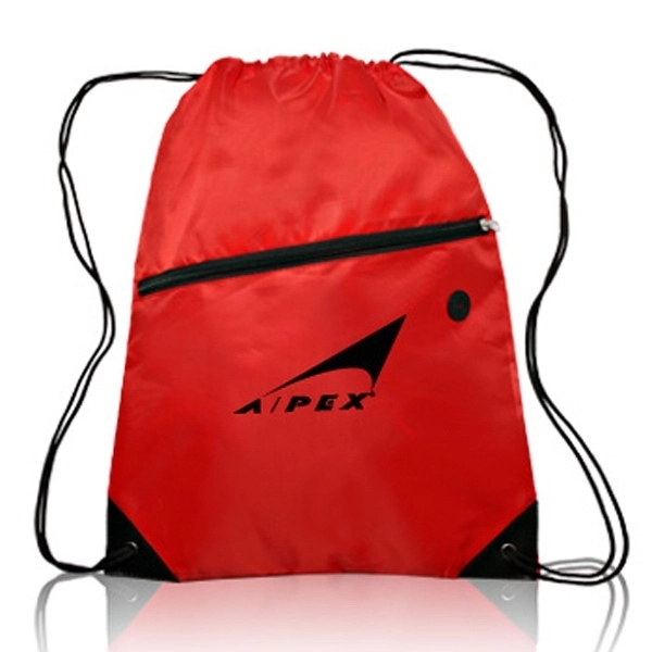 Sports Backpack w/ Large Front Zipper Drawstring Backpacks - Image 7