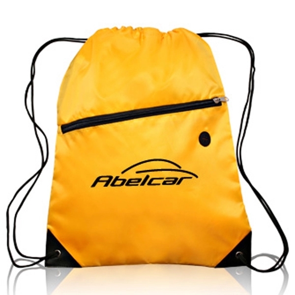Sports Backpack w/ Large Front Zipper Drawstring Backpacks - Image 8