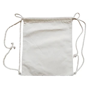 H 15" x W 13.7" White Canvas Drawstring Backpack