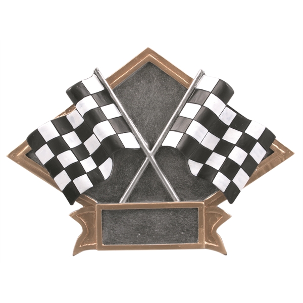 Racing Crossed Flags Diamond Plate Resin