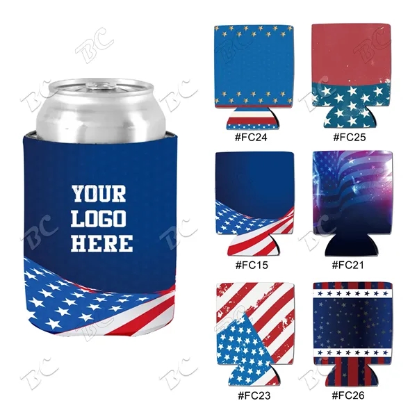 Flag Design Sublimated Collapsible Can Cooler - Image 1