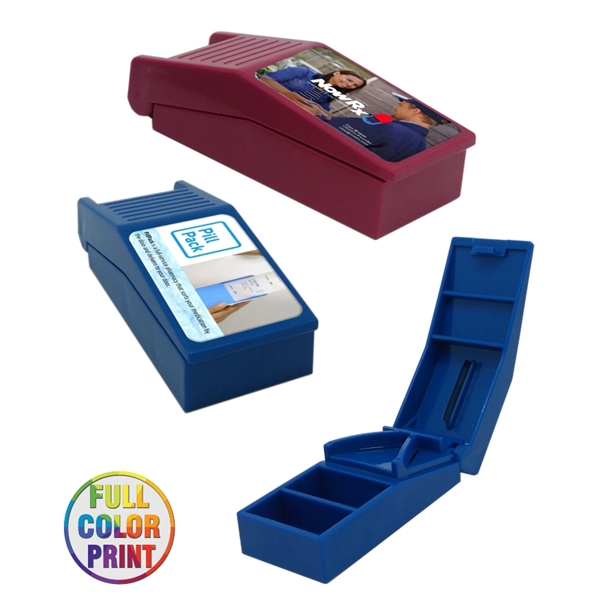 2-in-1 Pill Box W/ Tablet Cutter Pill Splitter - Full Color - Image 1