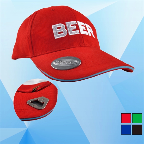 Bottle Opener Baseball Cap with Custom Embroidered Logo - Image 1