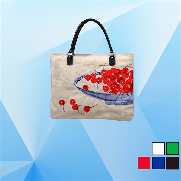 Cotton Canvas Tote Bag with Artificial Leather Handles - Image 1