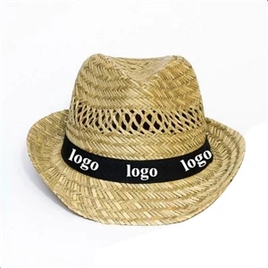 Rush Straw Panama Hat Cowboy Hat With Ribbon Printed