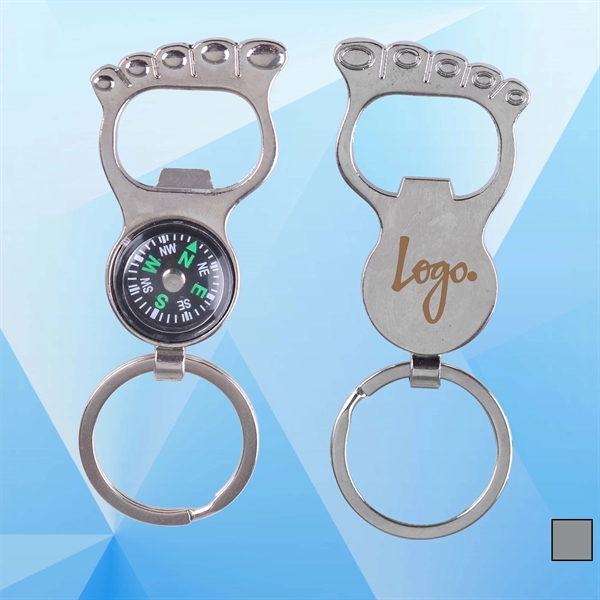 Foot Shaped Bottle Opener with Compass and Keyring - Image 1