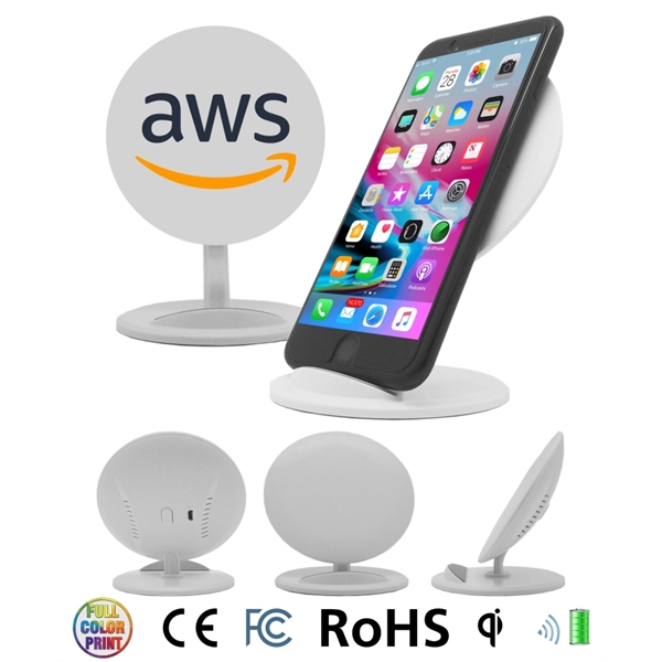 Round QI wireless charger Phone Stand - Full Color - Image 1
