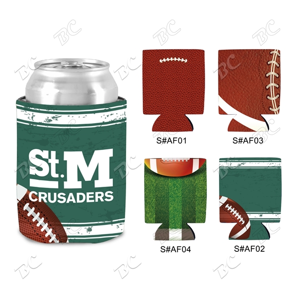 Football Design Sublimated Collapsible Can Cooler - Image 1