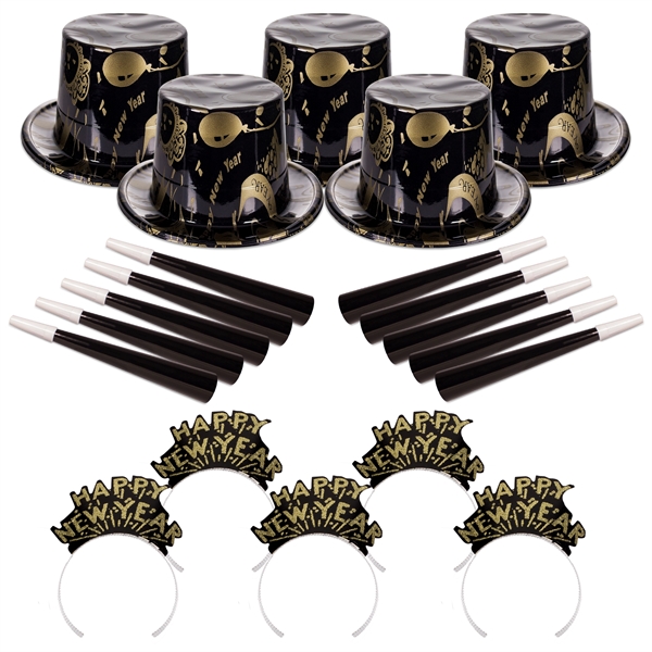 Ebony and Gold New Year's Eve Party Kit for 50 - Image 1