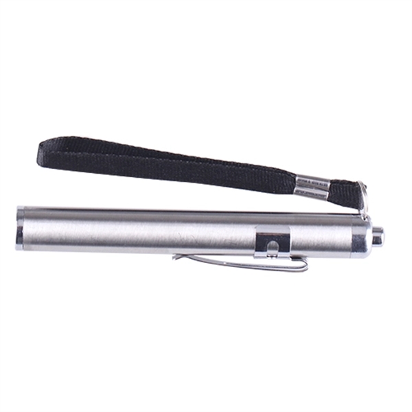 Stainless Steel LED Flashlight with Clip and Strap - Image 2