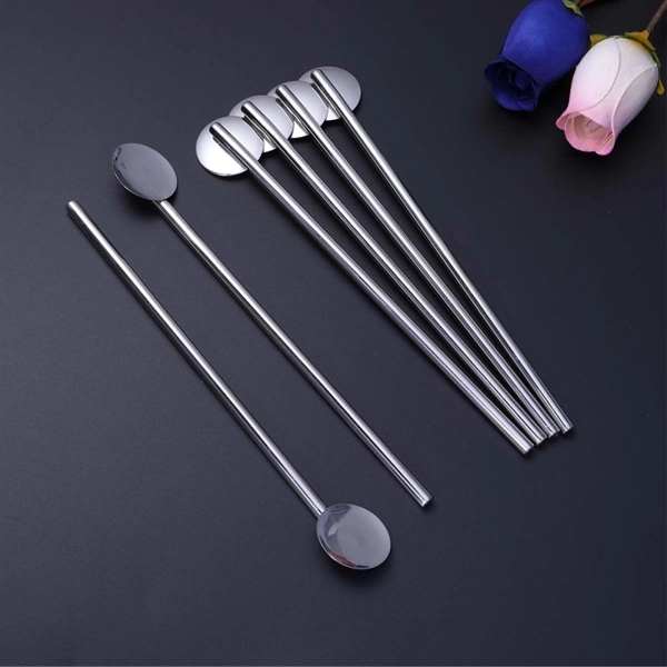 2 in 1 Metal Straws With Spoon,  Mixing Spoon Straw - Image 1