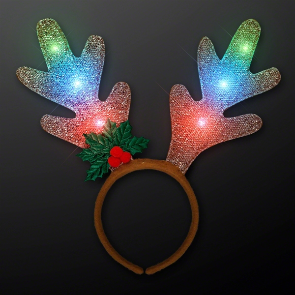 Golden Antlers Blinky Christmas Headband - Image 1