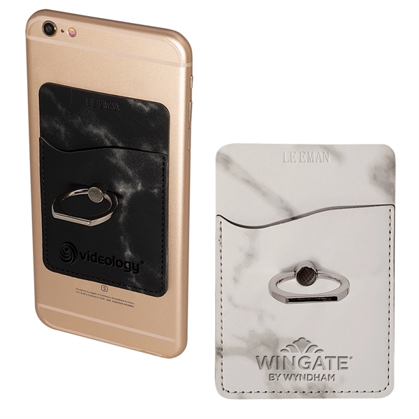 Leeman™ Marble Card Holder with Metal Ring Phone Stand - Image 3