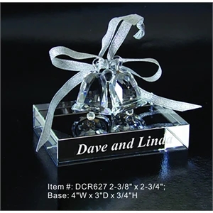 Wedding Bell Set W Base AB003 optical crystal award trophy.