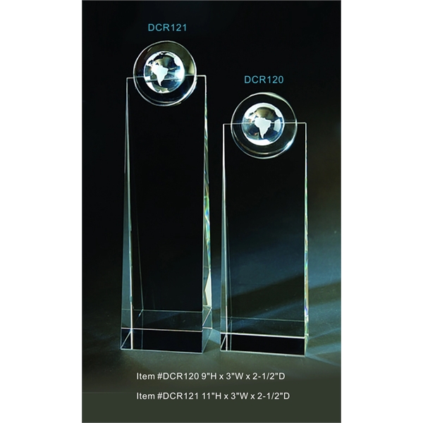 Globe Tower Optical Crystal Award Trophy.