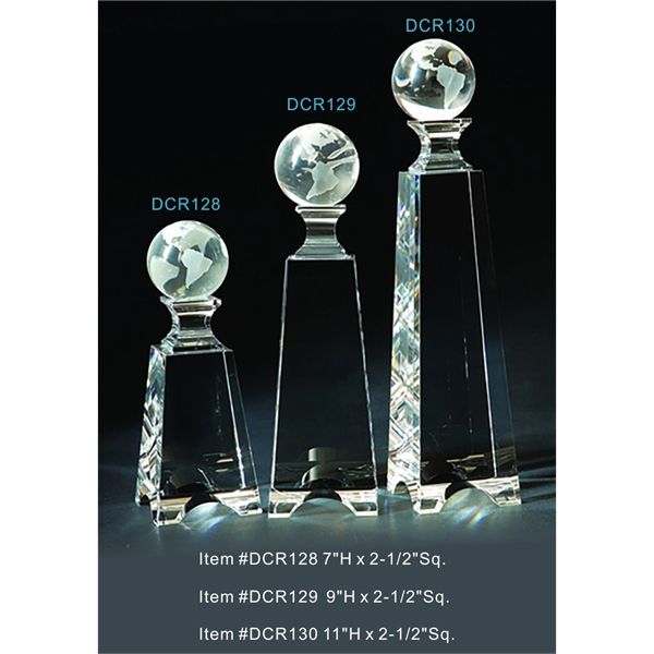 Globe Tower Optical Crystal Award Trophy. - Image 1