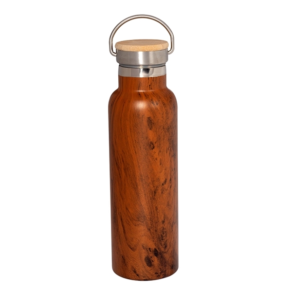 20 oz. Woodgrain Vacuum Bottle with Bamboo Lid - Image 2