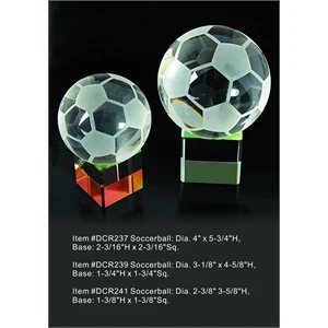 Soccer Ball w Rainbow Base Optical Crystal Award Trophy.