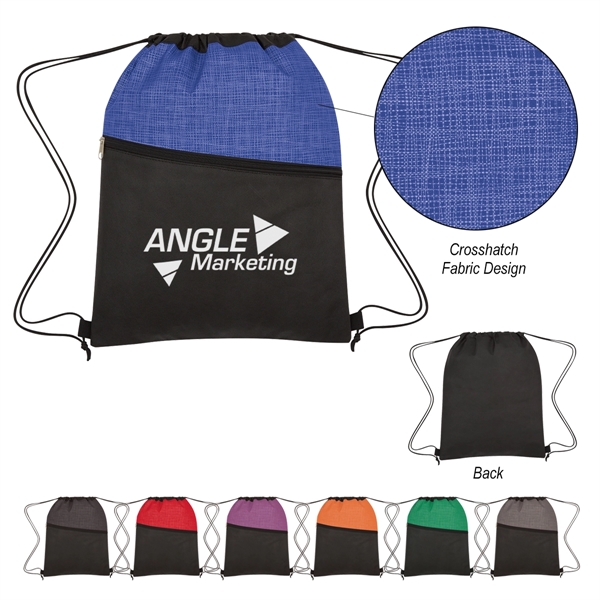 Crosshatch Two-Tone Non-Woven Drawstring Bag - Image 1