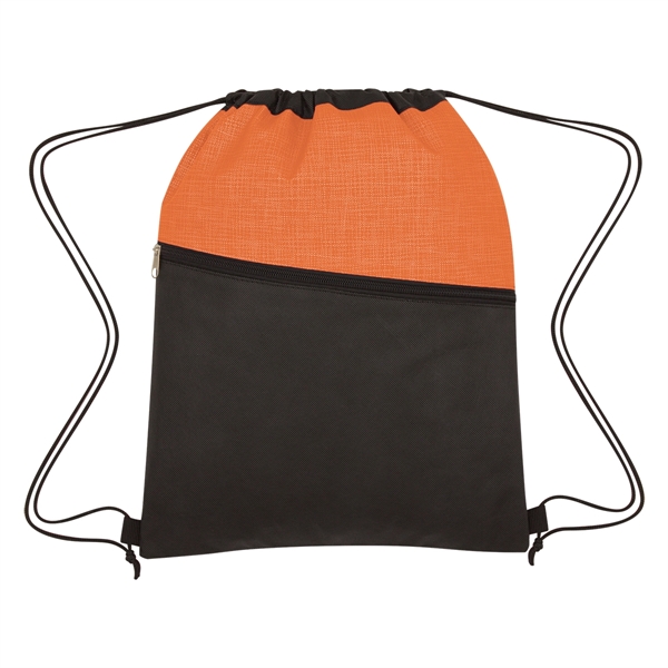 Crosshatch Two-Tone Non-Woven Drawstring Bag - Image 4