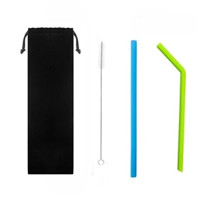 3 in 1 Drinking Silicone Straws Set with Cleaning Brush