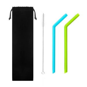 3 in 1 Drinking Silicone Straws Set with Cleaning Brush