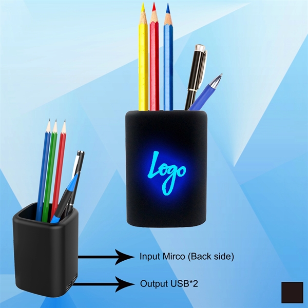 Pen Holder with Charging Hub and Light-up Logo - Image 1