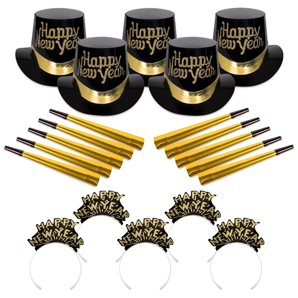 Tiffany Black and Gold New Year Party Kit for 10 - Image 1