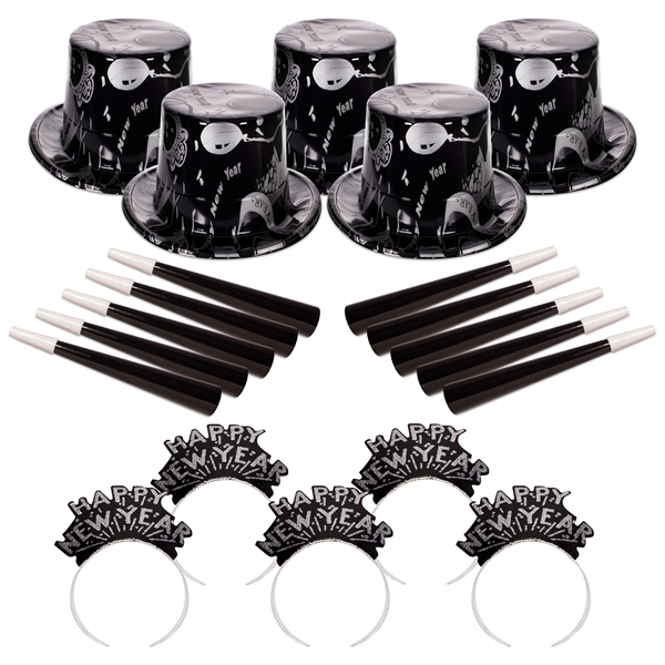 Ebony and Silver New Year's Eve Party Kit for 50
