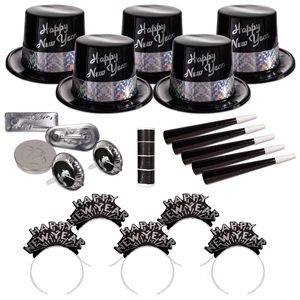 Silver and Ebony Fantasy New Year's Eve Party Kit for 50