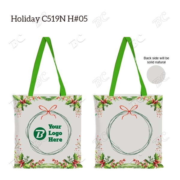 One side Holiday Design 5oz Cotton Color Accent Handle Tote - Image 2