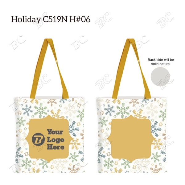 One side Holiday Design 5oz Cotton Color Accent Handle Tote - Image 3