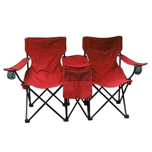 Folding Beach Chair for Two Person with Newspaper Pocket