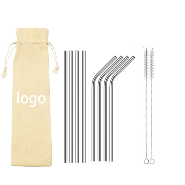 8 Steel Straw+2Brush with Jute Bag Set - Image 1