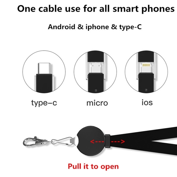 3 in 1 Lanyard USB Charging and Data Cable - Image 1