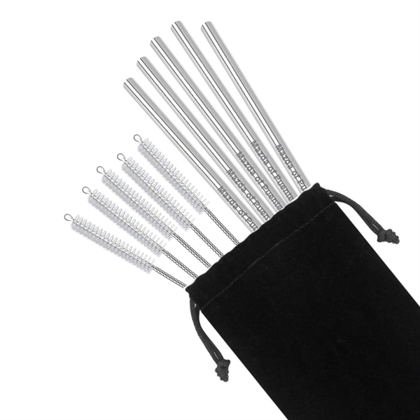 Stainless Steel Straw 5 Pack with Pipe Cleaner Brush - Image 1